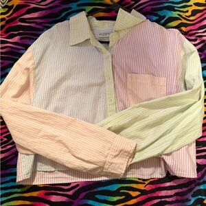 Arizona Jean Company Light Green and Blue Striped Shirt